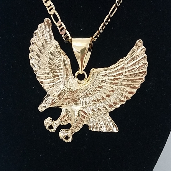 Flying eagle men's necklace. 18k GF chain. New - Picture 5 of 7
